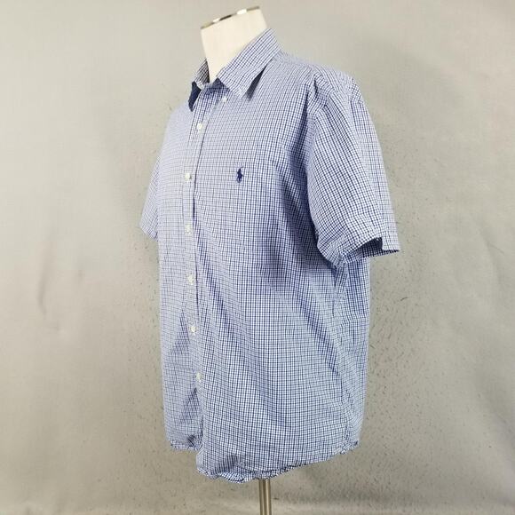 Ralph Lauren Shirt Mens XL Blue White Gingham Check Button Down Short Sleeve - Picture 6 of 14